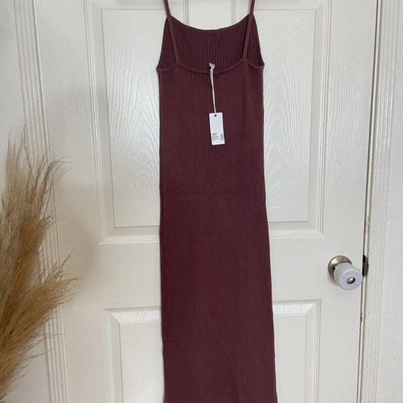 Womens Stitch & feather ribbed bodycon dress midi brown redwood medium m - Picture 5 of 6